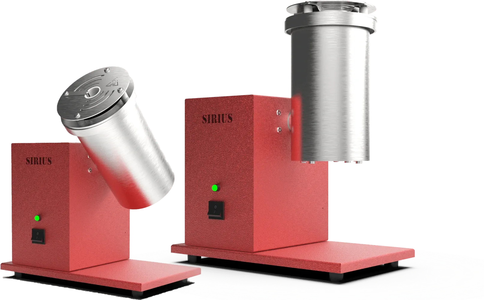 Sirius micro-incinerator shown from two angles: quartz tube upright and tilted